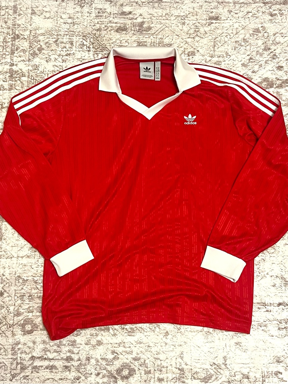 adidas Red Soccer Jersey with White Collar and Trim